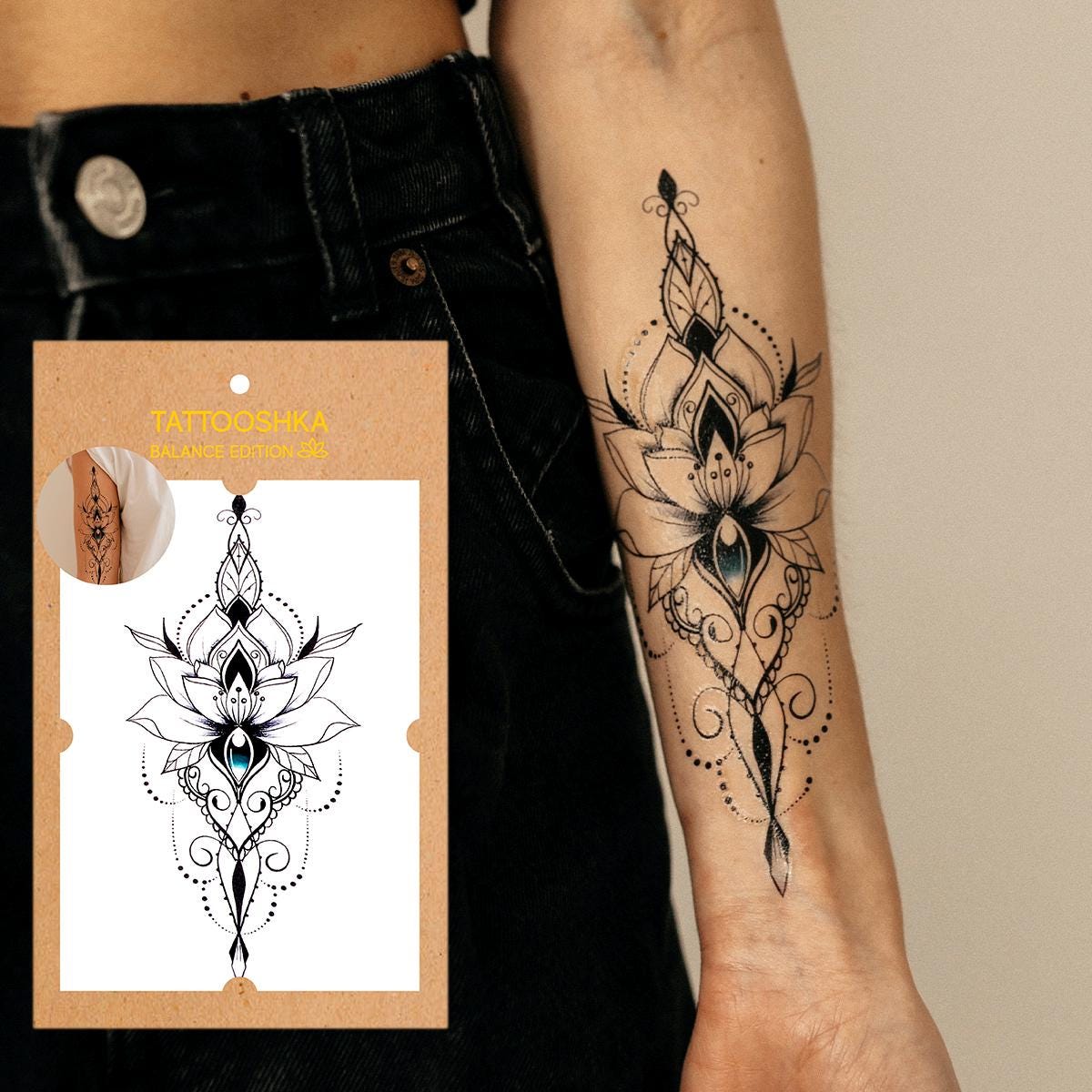Temporary Tattoo | Lotus Flower Tattoo | Boho Waterproof Tattoo | Feminine  Body Art | Yoga Mandala Tattoo | Festival Arm Tattoo - Etsy Israel, image size:1200x1200