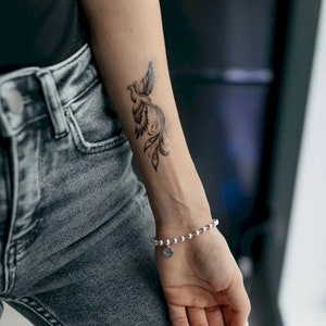 Small Fake Bird Tattoos | Female Arm Fake Tattoo | Firebird Tattoo | Phoenix Temporary Fake Tattoo Stickers