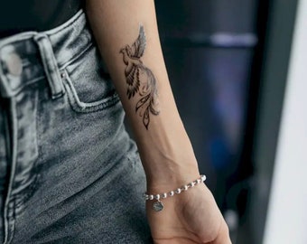 Small Fake Bird Tattoos | Female Arm Fake Tattoo | Firebird Tattoo | Phoenix Temporary Fake Tattoo Stickers