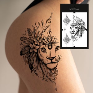 Temporary Tattoo | Large Animal Print Temporary Tattoo | Lion Fake Tattoo | Mandala Fake Tattoo | Animal Print Tattoo | henna tattoo