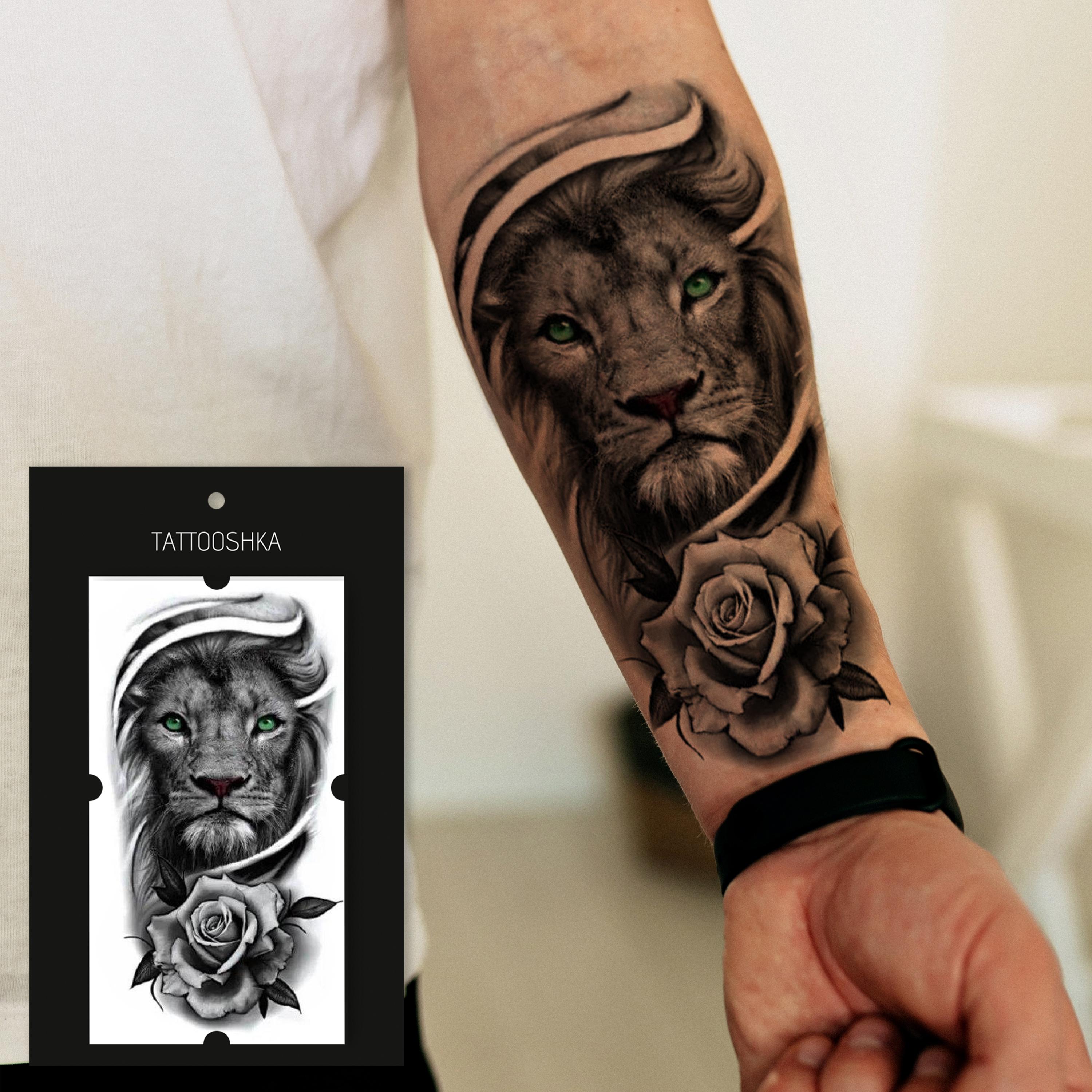Lion and rose tattoo - Etsy België, image size:3000x3000