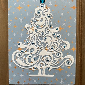 White Christmas Tree Handmade Holiday Greeting Card, Elegant Seasonal Design, Festive Christmas Tree Card for Holiday Celebrations