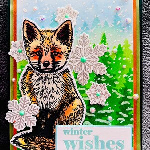 Winter Wishes Fox & Snowy Forest Handmade Christmas Card, Charming Holiday Greeting, Festive Woodland Scene for Seasonal Cheer