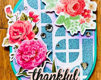 Oval Shaped Floral Thankful Card