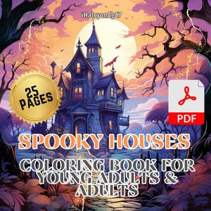 Casas espeluznantes: libro para colorear para adultos y jóvenes / PDF / Descarga instantánea / 25 ilustraciones
