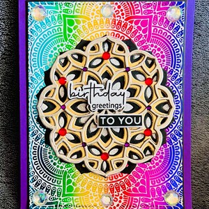 Gold and Silver Mandala on Rainbow Foil Background Birthday Greetings To You Card