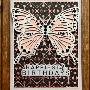 Silver and Rose Gold Butterfly Happiest of Birthdays Card