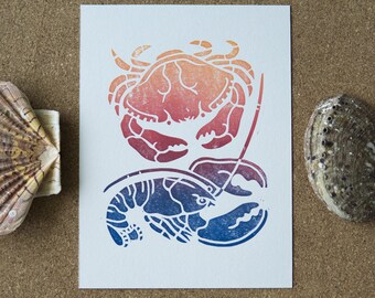 Crustaceans, Linocut, Lino print, 18x24cm