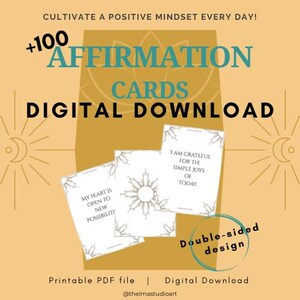 Tarjetas de Afirmaciones Diarias Imprimibles Digitalmente (Anverso y Reverso, PDF) - Bienestar, Autocuidado, Crecimiento Personal