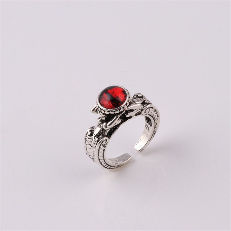 Gemstone evil ring sterling silver,red yellow blue purple eye ring,Evil Eye,fashion vintage dragon ring,statement ring,gift idea for men