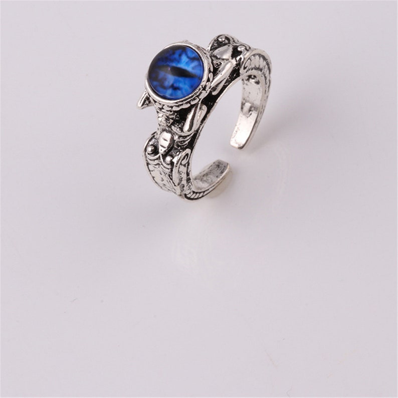 Gemstone evil ring sterling silver,red yellow blue purple eye ring,Evil Eye,fashion vintage dragon ring,statement ring,gift idea for men