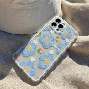 Niedliche Wolke Form gewellt Blumen blau Erdbeere Bumper Case - Soft Jelly iPhone Abdeckung
