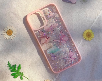 Premium Quality iPhone Cute Aesthetic Butterfly Resin Glitter Bling Case Protects Camera Durable Slim Lightweight Scratch Resistant Silicone