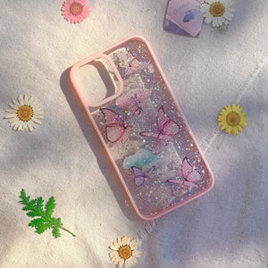 Pink Butterfly Glitter Case