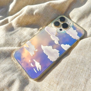 Aesthetic Holographic Cute Clouds Patterns - IMD Iridescent Laser Color Changing Laser Case