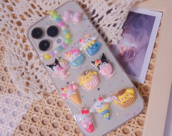 Samsung 3D Cute Japanese Kawaii Snack Dessert Cake Ice Cream Tea Phone Case - Hello Kitty Kuromi MyMelody Cinnamoroll Pompompurin Bow Pompon