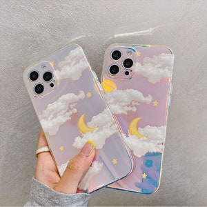 Clearance! Last chance Aesthetic Holographic Cute Moon Stars Clouds Patterns - IMD Iridescent Laser Color Changing Laser Case