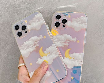 Clearance! Last chance Coquette Aesthetic Mermaid Holographic Cute Moon Stars Clouds - IMD Iridescent Laser Color Changing Laser Case