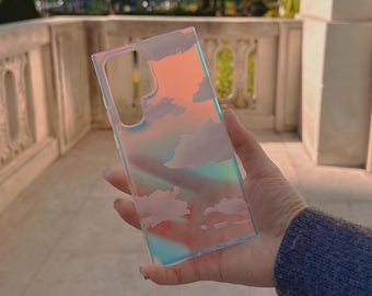 Matte Aesthetic Holographic Cute Clouds Patterns - IMD Iridescent Laser Color Changing Laser Case - Samsung