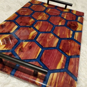 Hexagonal Epoxy and Juniper Serving Tray, Charcuterie Board