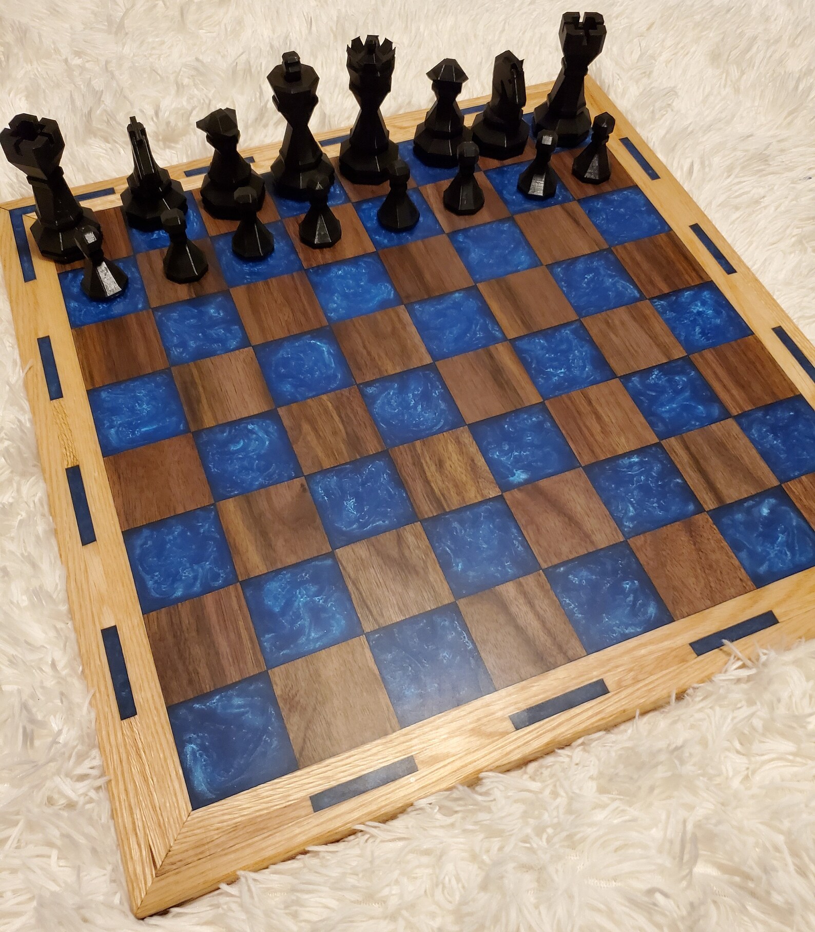 Unique Wood and Blue Epoxy Chess Board Checkers Board Game Etsy