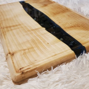 River Rock Infused Silver Maple Epoxy River Charcuterie Board and Serving Tray