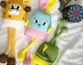 Handmade Crochet Animal Toy, Bunny, Giraffe, Frog, Sensory Play, Fine Motor Skills