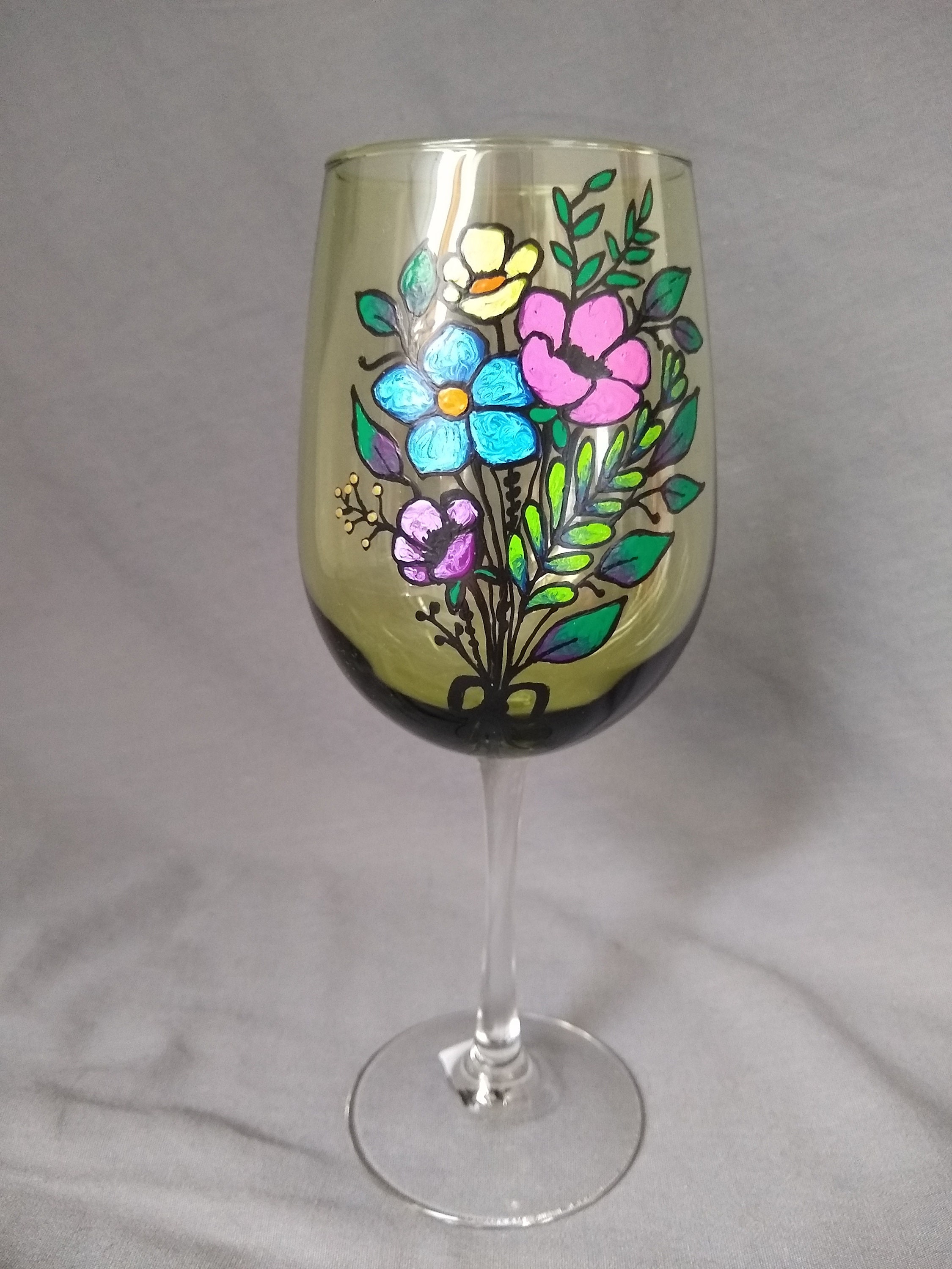 Assorted Flowers on a Green Tinted Wine Glass Etsy