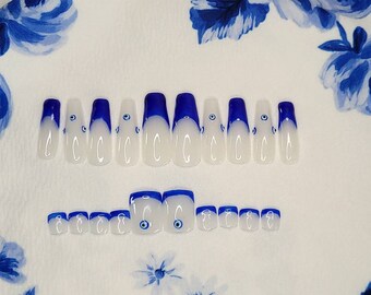 Matching Evil Eye Custom Made Press On Nails & Toe Nail Set