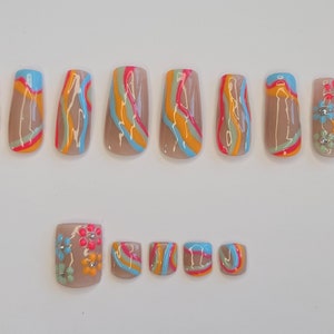 Summer Abstract Custom Made Press On Nails & Toe Nail Set