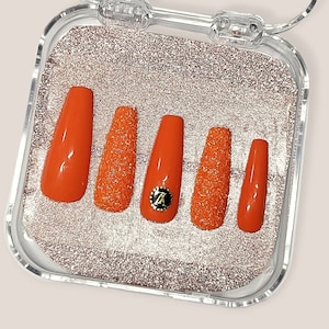 Orange Glitter Handmade Press On Nails