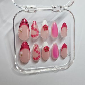Pink Passion Handmade Press On Nails | Flower Nails | 3D Nails | y2k Nails | Spring Nails | Summer Nails | Holiday Nails | Nail Charms