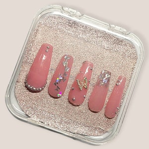 Pink Butterfly Handmade Press On Nails