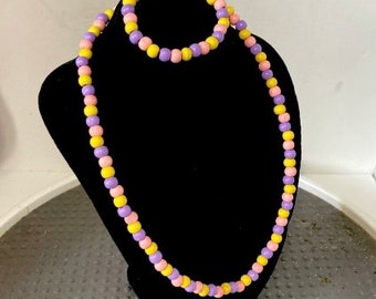 EASTER Egg Pastel Wood Beaded Necklace and Bracelet