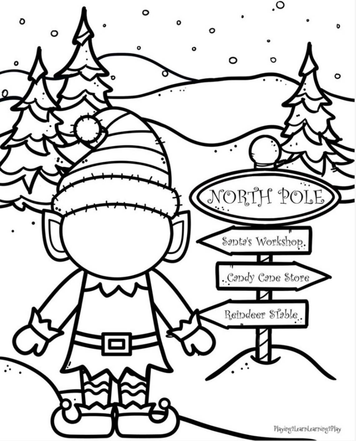 Christmas Elf Draw the Face Coloring Sheet 3 | Etsy