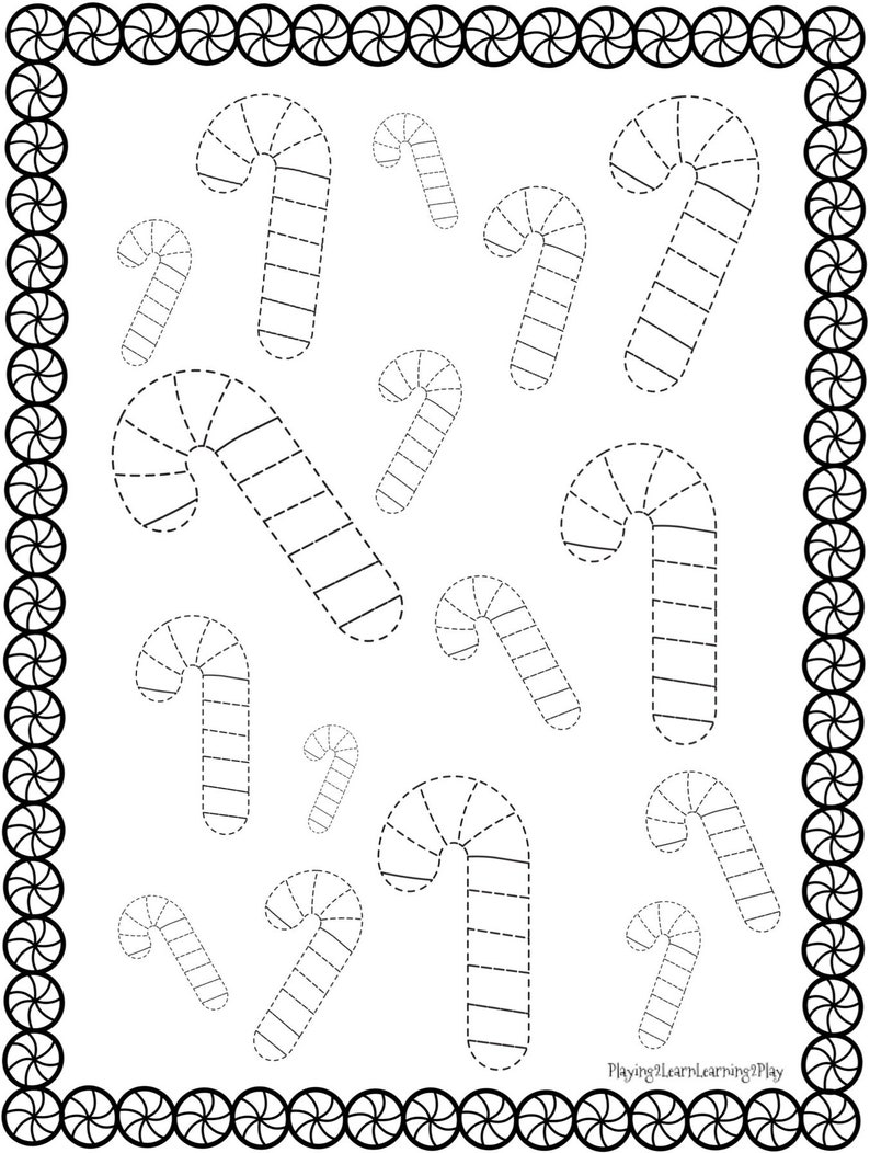 Candy Cane Color & Trace Worksheet | Etsy