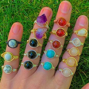 Wire Wrap Crystal Ring, Amethyst Ring, Rose Quartz Ring, Black Jasper Ring, Carnelian Ring, Turquoise Ring, Howlite Ring, Gemstone RIng