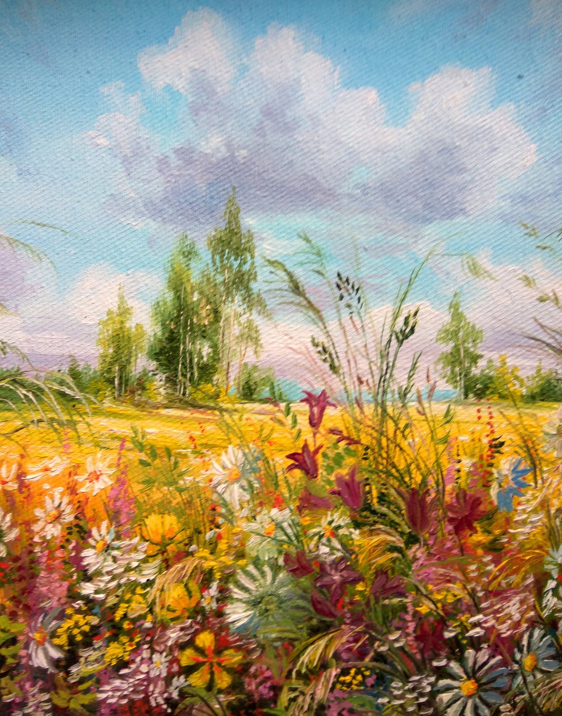 Meadow flowers Painting Flower field Wildflowers Painting Etsy