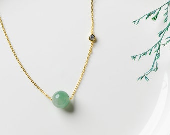 Groene aventurijnketting, 14K gold filled ketting, minimalistische kristallen hanger ketting