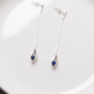 Teardrop Lapislázuli 925 Pendientes de Plata hechos a mano- Mensaje de regalo para mamás, niñera, esposa, hermana- Joyería nupcial