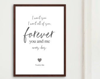 DIGITAL DOWNLOAD The 'Notebook' Collection - Personalised - Art Print - Valentine's Day - Love Quote - I want all of you forever...