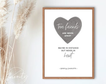 DIGITAL DOWNLOAD Personalised friendship art print gift - True friends are never apart - print at home