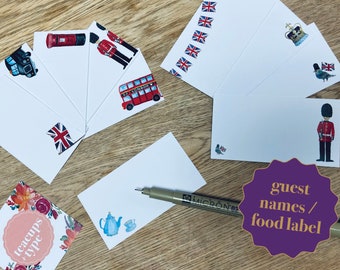 London Name Placecard Food Label British Tea Party printable God Save the King English afternoon tea party