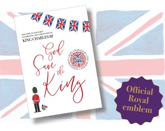 London Sign Decor Welcome Poster King Charles Coronation Tea Party printable God Save the King Charles III British Royal Coronation 2023