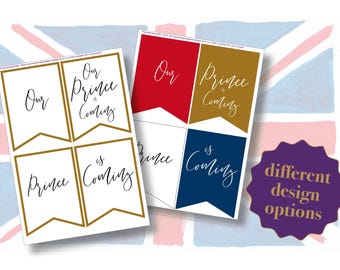 London Baby Shower Bunting Printable Tea Party Decor Union Jack British Afternoon Tea English style DIY