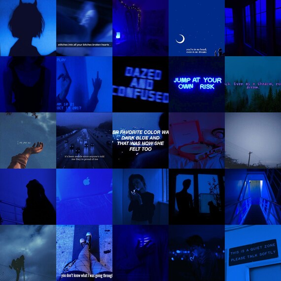 100pc Dark Blue Wall Collage Kit Etsy