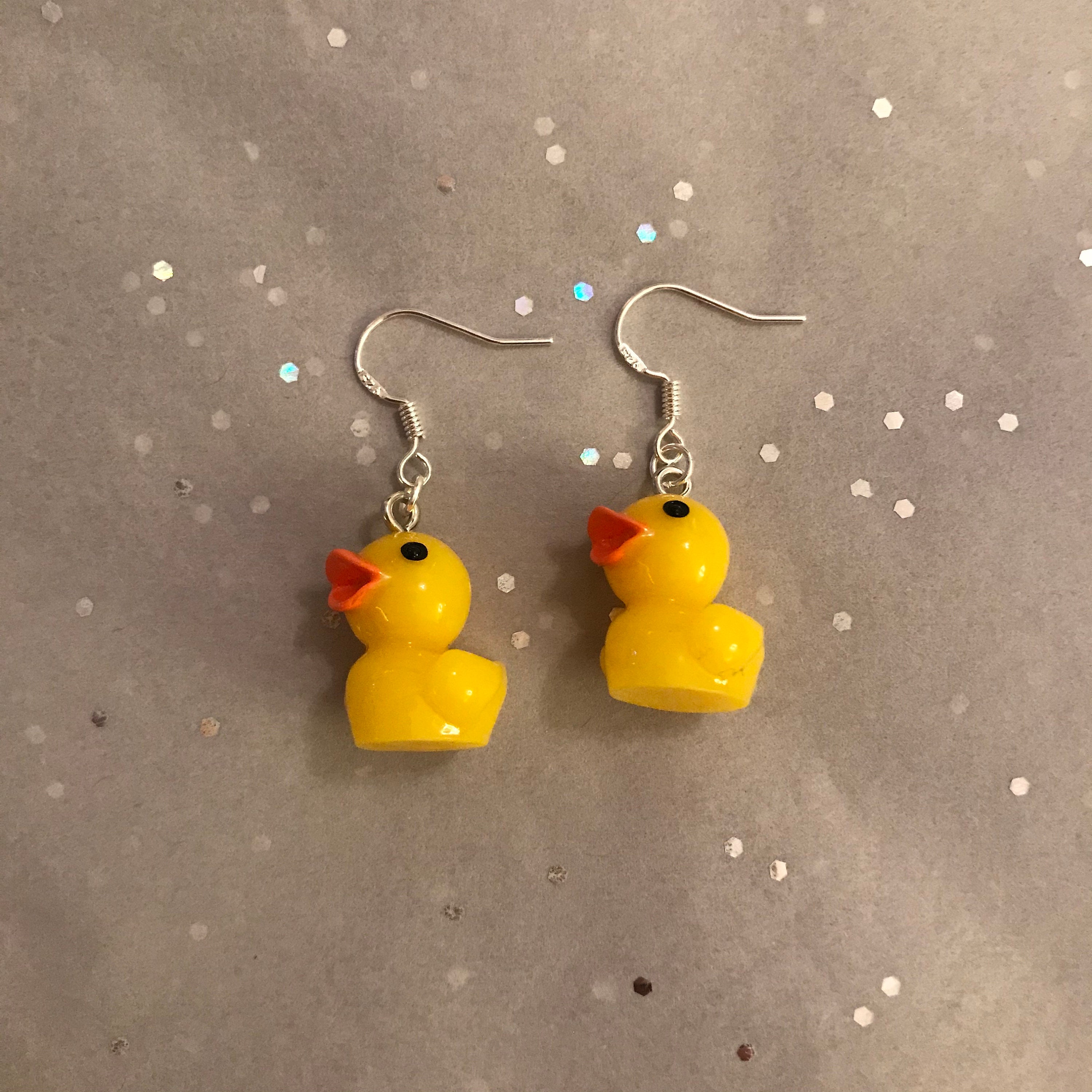 Yellow Duck Earrings Cute Sterling Silver Etsy