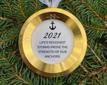 2021 Christmas Ornament 2021 Inspirational Covid Ornament GOLD PLATED Personalized Compass Ornament