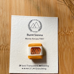Handmade &#39;Burnt Sienna Monte Amiata&#39; Quarter Pan Watercolor, Handmade Watercolor Paint, Artist Quality Paint