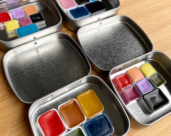 Handmade Watercolor Sample Sets | Handmade paint | Samplers | Watercolor palettes | Travel tin